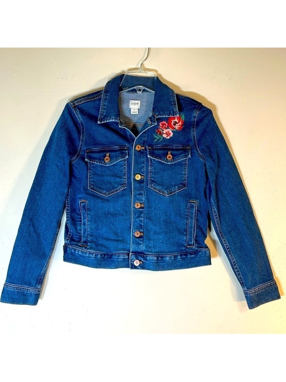 J. Crew Floral Embroidered Denim Jacket. XS.